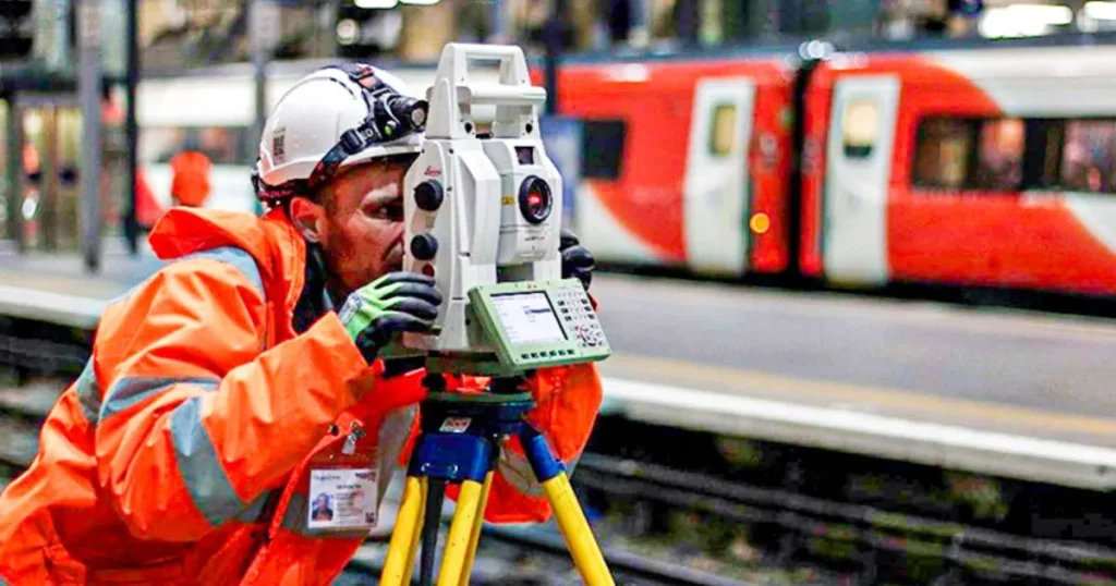 Engineering surveyor using modern LiDAR and drone tools on an Australian rail project for accurate road and rail surveying.